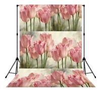 Telón de fondo de fotografía con estampado de tulipanes rosados, tela de poliéster resistente a las arrugas, cortinas de video de estudio de retrato