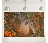Telón de fondo de gato con follaje otoñal, decoración de pared rústica acogedora para fotografía de otoño, suministros de fiesta de Acción de Gracias, fondo de temporada para interiores y exteriores