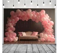 Telón de fondo de globo rosa de princesa, telón de fondo floral para fotografía, flores de luna, fantasía, cuento de hadas, decoración de fiesta, pancarta rosa de princesa para fiesta de cumpleaños (B