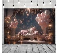 Telón de fondo de globo rosa de princesa, telón de fondo floral para fotografía, flores de luna, fantasía, cuento de hadas, decoración de fiesta, pancarta rosa de princesa para fiesta de cumpleaños (I