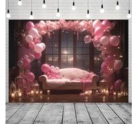 Telón de fondo de globo rosa de princesa, telón de fondo floral para fotografía, flores de luna, fantasía, cuento de hadas, decoración de fiesta, pancarta rosa de princesa para fiesta de cumpleaños (A