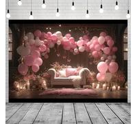 Telón de fondo de globo rosa de princesa, telón de fondo floral para fotografía, flores de luna, fantasía, cuento de hadas, decoración de fiesta, pancarta rosa de princesa para fiesta de cumpleaños (E