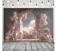 Telón de fondo de globo rosa de princesa, telón de fondo floral para fotografía, flores de luna, fantasía, cuento de hadas, decoración de fiesta, pancarta rosa de princesa para fiesta de cumpleaños