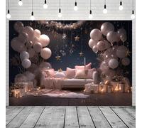 Telón de fondo de globo rosa de princesa, telón de fondo floral para fotografía, flores de luna, fantasía, cuento de hadas, decoración de fiesta, pancarta rosa de princesa para fiesta de cumpleaños (C
