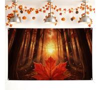 Telón de fondo de hojas de arce, árboles de puesta de sol natural otoñal, telón de fondo de fotos naranja para interiores y exteriores, fiesta, eventos, celebración, decoración, 71 x 43 pulgadas