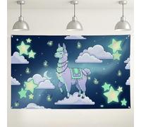 Telón de fondo de horizonte nocturno de llama, bonitas decoraciones de fiesta de nube estrellada, fondo de fotografía violeta para interiores y exteriores, para celebraciones, 180 x 109 cm