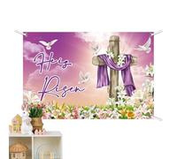 Telón de fondo de Jesús de Pascua | Cartel grande con texto en inglés "He Is Risen", decoración festiva del hogar, decoración de pared de primavera para celebración, hogar, iglesia