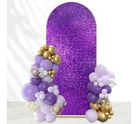 Telón de fondo de lentejuelas moradas de 7.2 pies, cubierta de arco de boda, cubierta de arco de elastano, fundas de soporte de arco ajustado para decoración de fiestas, cumpleaños, ceremonias