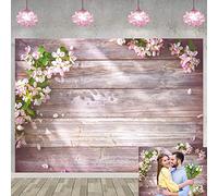 Telón de fondo de madera floral con hojas verdes y flores rosas, fondo de fotografía, baby shower, fiesta de cumpleaños, boda, decoración de fotos, pancarta (7 x 5 pies)