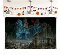 Telón de fondo de mansión, gótico espeluznante cuervo luna, Halloween, fondo negro para fotos para el hogar, habitación, pared, celebración, decoración de exhibición de 71 x 43 pulgadas
