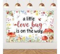 Telón de fondo de mariquita para baby shower con texto en inglés "A Little Love Bug is on The Way", telón de fondo con temática de mariquita, mariquita, insectos, fondo de fotografía para mamá, niños