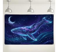 Telón de fondo de pared de ballena cósmica, arte de galaxia y océano para decoraciones de fiestas, horizonte nocturno para interiores y exteriores, fondo de fotografía para eventos, 71 x 43 pulgadas