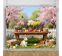 Telón de fondo de Pascua de 10 x 10 pies para primavera, jardín, conejo, huevo, flores coloridas, fondos de Pascua para fotografía, telón de fondo de fotos de primavera para decoración de fiesta de