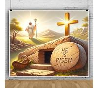 Telón de fondo de Pascua religioso con texto en inglés "He is Risen" de 12 x 10 pies, telón de fondo vacío para fotografía, fondo de Santa Cruz, decoración de iglesia de Pascua para santuario
