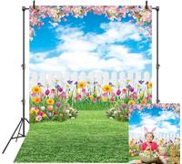 Telón de fondo de primavera de 1,8 x 2,4 m, paisajes de la naturaleza de primavera, telón de fondo para fotografía de jardín de Pascua, fondo de flores para niños, baby shower, decoraciones de fiesta