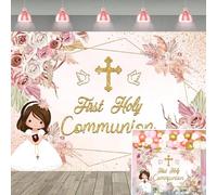 Telón de fondo de primera comunión, diseño floral rosa de Dios bendiga el bautismo, fondo de fotografía para niñas recién nacidas, bautizo, baby shower, decoración de fiesta (240 x 180 cm)