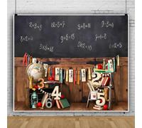 Telón de fondo de regreso a clases de 12 x 8 pies para fotografía, problemas matemáticos vintage en el aula sobre fondo de pizarra, compañeros de clase, profesores, estudiantes, niños, fondos para