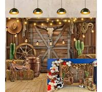 Telón de fondo de vaquero occidental, decoración de fiesta occidental, 7 x 5 pies, diseño rústico del salvaje oeste, casa de madera, granero, fondo de fotografía para retratos de niños, suministros de