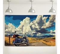 Telón de fondo de viaje en motocicleta, decoración artística de paisaje vintage, fondo de fotografía escénica al aire libre para eventos de viaje, decoraciones de fiesta de aventura de verano, 71 x 43
