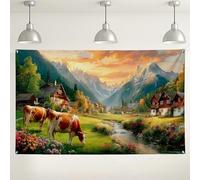 Telón de fondo escénico de paisaje de montaña, decoración de pared de naturaleza de campo sereno, fondo de fotografía para decoración del hogar, eventos de primavera/verano estilo granja, 71 x 43