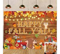 Telón de fondo Happy Fall Y'all para decoraciones de Acción de Gracias, pancarta de feliz otoño, fondo de fiesta de feliz otoño, fondo de fotografía de cosecha de calabazas de madera rústica (7 x 5 pies (82 x 59 pulgadas)