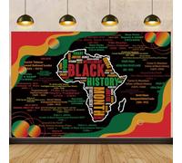 Telón de fondo negro del mes de la historia de 8 x 6 pies, fondo de fotografía para fiesta afroamericana para el hogar, suministros de decoración de póster del mes de la historia negra (96 x 72