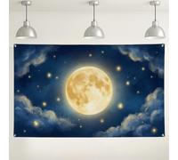 Telón de fondo nocturno iluminado por la luna, decoración de fiesta de ensueño con horizonte estrellado, fondo azul oscuro para eventos de fotografía, suministros para interiores y exteriores, 71 x 43