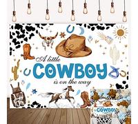 Telón de fondo para baby shower, tema del salvaje oeste, un pequeño vaquero está en camino, fondo de fotografía para niño, primer rodeo, cumpleaños, decoración rústica de vaca de 7 x 5 pies