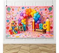 Telón de fondo para el regreso a clases, suministros escolares de dibujos animados, cuaderno de 3 x 8 pies, lápiz para preescolar, primer día de escuela, fiesta preescolar, accesorios de fotos