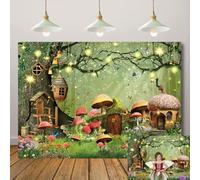 Telón de fondo para fiesta de té con diseño de bosque de cuento de hadas, bosque de hadas y setas, telón de fondo para fiestas de té para niños, niñas, cumpleaños, baby shower, decoración (210 x 150