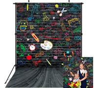 Telón de fondo para fotografía de regreso a clases, pared de ladrillo negro, piso de madera, graffiti, primer día de escuela, fondo de enseñanza en línea, decoración de fiesta, sesión de fotos