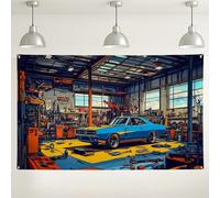 Telón de fondo vintage para cochera, fondo de fotografía de taller de automóviles clásico, escena de taller de vehículos retro para fiestas, eventos y reuniones en interiores y exteriores, 71 x 43