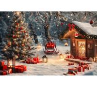 Telón Fondo Navideño para Fotografía y Decoración | Telones de Navidad con Múltiples Diseños y Tamaños para Transformar tu Hogar o Negocio en un Escenario Mágico (Árbol Navidad Trineo, 200 x 133 cm)