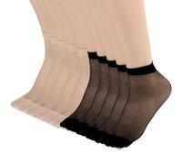 Telooco 10 Pares Medias Cortas Mujer Transparentes de Verano Nailon a Moda Tradicionales Transpirables de Seda para Mujeres Niñas (5 Piel, 5 Negro)