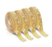 Telooco 4 Rollos Cinta Autoadhesiva de Diamantes de Imitación con Purpurina de Estrás Autoadhesiva Tira de Cristal Rollos para Manualidades Ropa Zapatos Espejo (4 Filas de 1 Yarda, Oro)