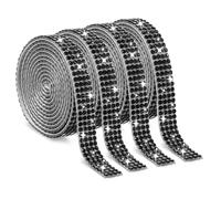 Telooco 4 Rollos Cinta Autoadhesiva de Diamantes de Imitación con Purpurina de Estrás Autoadhesiva Tira de Cristal Rollos para Manualidades Ropa Zapatos Espejo (4 Filas de 1 Yarda, Negro)