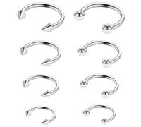 Telooco 8 anillos de acero quirúrgico para tabique de 16 g, diseño de herradura, aro para nariz, cejas, labio, ombligo, piercing para tabique, joyería para mujeres y hombres, 6/8/10/12 mm (plateado)