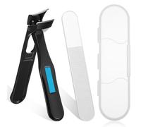 Telooco Cortauñas Grueso y Lima de Uñas, Cortauñas Extra Ancho en Ángulo para Personas Mayores con Lima de Uñas de Vidrio Negro para Uñas Encarnadas Pedicura Hombres Mujeres