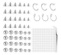 Telooco Juego de 54 piercings falsos para cejas, piercings falsos para labios, piercing de nariz, 3 mm, 4 mm, 5 mm, con 100 calcomanías para nariz sin perforación, joyería unisex, Acero inoxidable, No