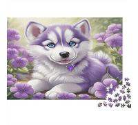 Tema Cachorro Violeta Puzzle 1000 Piezas Papel para Adultos Entrenamiento Cerebral Decoración Pared Rompecabezas Perro Regalo 52x38cm/1000pcs