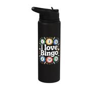 Tema de bolas de números coloridos I Love Bingo Stainless Steel Insulated Water Bottle