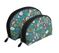 Tema de Ciencia de Dibujos Animados, Bolsa de Maquillaje de Concha, Monedero pequeño para Mujer, Bolsa de artículos de tocador, Bolsa de cosméticos, 2 Piezas