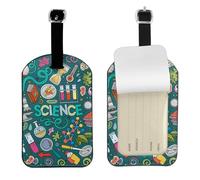 Tema de ciencia de dibujos animados,Etiquetas de equipaje de cuero sintético con nombre, etiquetas de viaje duraderas, 2 unidades