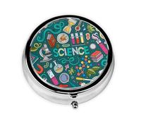 Tema de ciencia de dibujos animados, Pastillero, Pastillero redondo Pequeño contenedor de pastillas Organizador de pastillas de viaje