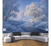 Tema de invierno Flores sobre Fondo de Blanco, Papel Pintado Fotográfico - 200 x 140 cm, Seda Premium Mural Decorativo Escarcha en los árboles para Dormitorio o Salón