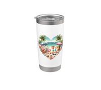 Tema de vacaciones de verano de Tropical Beach Heart Love Vaso térmico de acero inoxidable de doble pared
