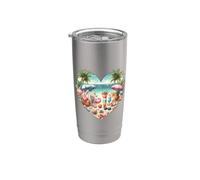 Tema de vacaciones de verano de Tropical Beach Heart Love Vaso térmico de acero inoxidable de doble pared