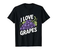 Tema de viñedo de Ramo de Frutas moradas I Love Grapes Camiseta gráfica económica, Hombre, Negro, L