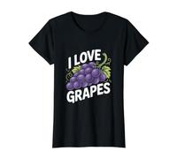 Tema de viñedo de Ramo de Frutas moradas I Love Grapes Camiseta gráfica económica, Mujer, Negro, XS