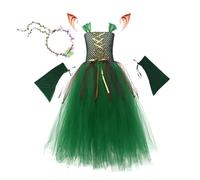 Tema del bosque de chicas Disfraz de Halloween - Falda de Princess Tutu | Vestido de hadas con diadema de la corona de flores | Mangas y orejas de elfo | Establecimiento de cosplay de preadoles